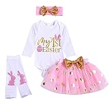XIFAMNIY Baby Girls My First Easter Pink Outfit Newborn 3Pcs Bunny Tutu Romper Dress Rabbit Bodysuit