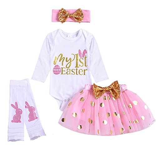 Xifamniy Baby Girls My First Easter Pink Outfit Newborn 3Pcs Bunny Tutu Romper Dress Rabbit Bodysuit Legging Socks Set(Easter-Pinkls, 12-18 Months) #TOP2