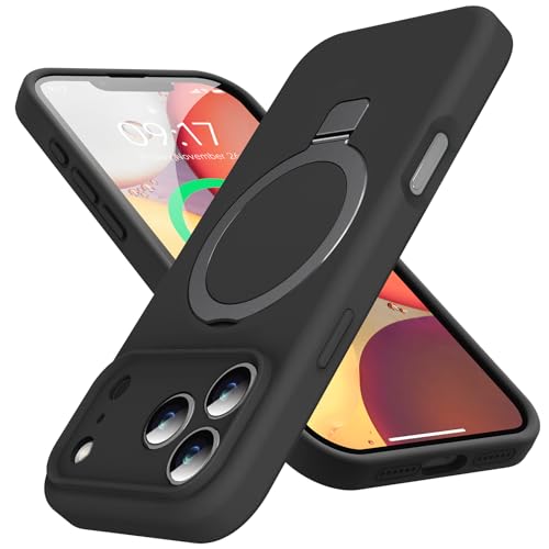 Designed for iPhone 17 Pro Max Case with Magnetic Invisible Stand, [Compatible with Mag-Safe][Full Camera Protection]Liquid Silicone Shockproof Case with Anti-Scratch Microfiber Lining, Black by KMAMBAG - Used condition - US$7.43