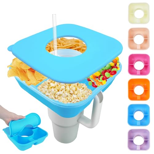 Good Haus Snack Bowl for Stanley Cup 40 oz Tumbler, Reusable Snack Tray with Lid, Snacks Ring, Silicone Food Holder for Stanley Cup Accessories (Blue) by Good Haus - Used condition - US$19.53