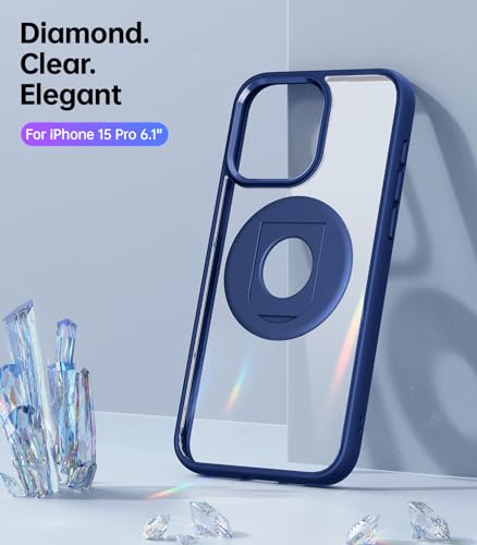Meifigno MagicRing Series Designed for iPhone 15 Pro Case - 360° Rotatable Ring Holder & Stand - MagSafe Compatible - Military Grade Protection - Magnetic Phone case 6.1\", Clear Back Blue Sides - Thumbnail 6