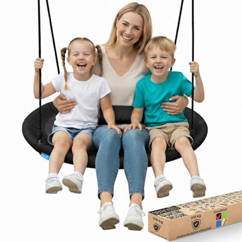 SereneLife Balançoire Exterieur Tournante 100 cm avec Coussin – Siège Extérieur Imperméable avec Sac, Charge 317 kg | Kit de Suspension Universel, Tapis...