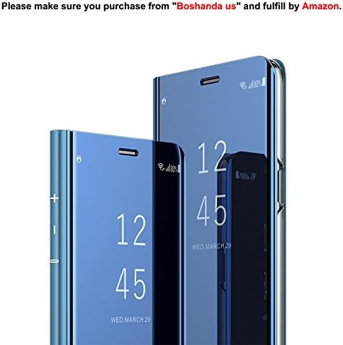 Samsung Galaxy S9 Plus Case Flip Kickstand Mirror Case Luxury Electroplate Plating Smart Clear View Cover Screen Protector Full Coverage Flexible Film(Blue)