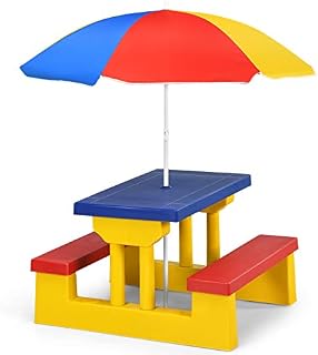 Costzon Kids Picnic Table, Indoor & Outdoor Table and Bench with Removable Umbrella