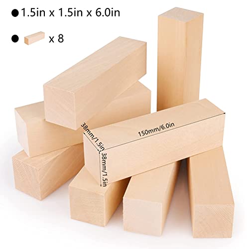 Rhblme 8Pcs Basswood Carving Blocks, 6.0In X 1.5In X 1.5In Unfinished Wood Blocks For Carving, Wooden Carving Blocks Cubes Soft Solid Kit, Great For Beginners Or Expert Carvers And Whittling #TOP1