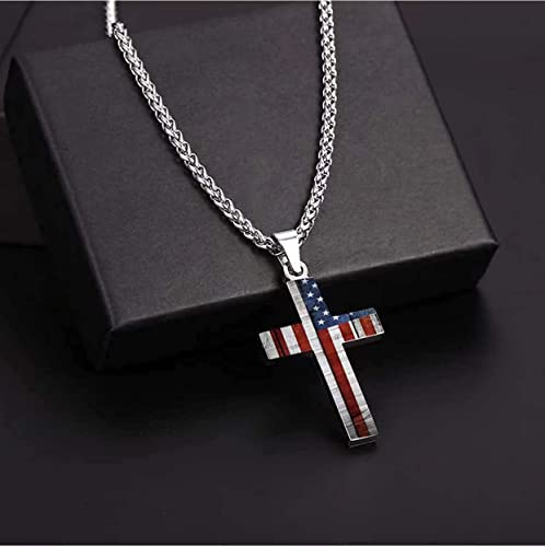 American Flag Patriotic Cross Pendant Necklace Religious Jewelry for Men4