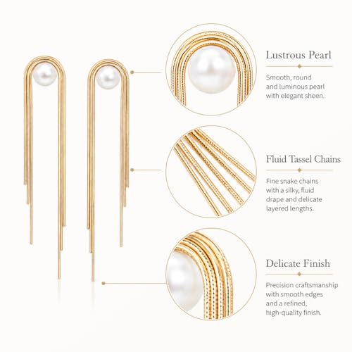 Gold Pearl Dangle Earrings for Women by CHRYCELESTE - Used condition - Image 4