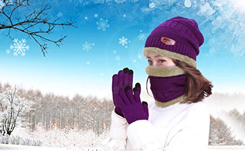 Hindawi Winter Hat Scarf Gloves Set For Women Slouchy Beanie Snow Knit Skull Caps Outdoor Infinity Round Scarves Touch Screen Mittens #TOP5