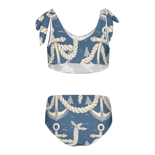 KLL Navy Blue Striped Rope and Ocean Girls' Two Piece Bikini Set Scoop Neck Swimsuits Swimming Suits Adjustable Strap2