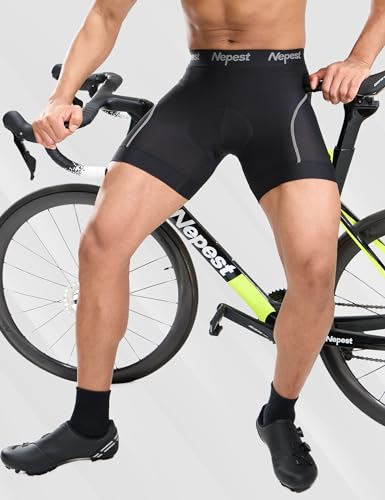 Nepest Mens Cycling Underwear 4D Padded Bike Shorts MTB Liner Mountain Bicycle Tights for Riding Black/Grey,M - Thumbnail 2