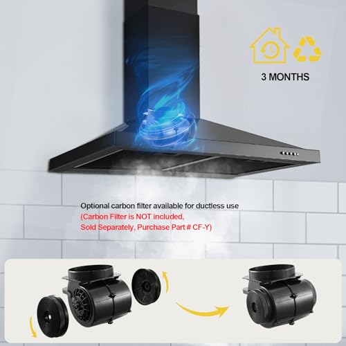 SNDOAS Black Range Hood 30 inch,Hood Vents for Kitchen with Ducted/Ductless Convertible,Vent Hoods 30 inch,Wall Mount Ductless Range Hood,Stainless Steel Kitchen Vent Hood with LED Light by SNDOAS - Image 5