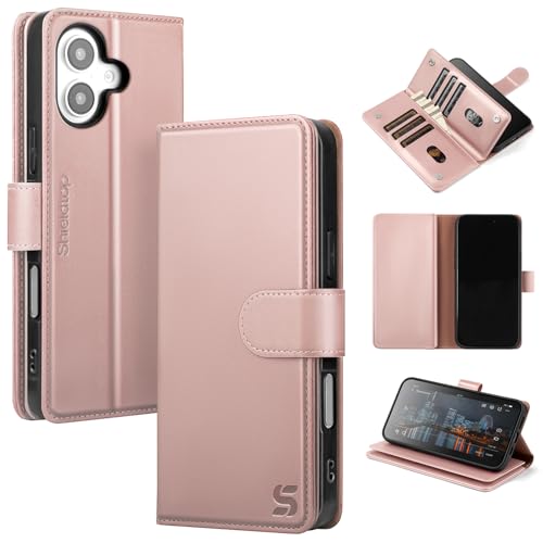 Shieldtop Compatible with iPhone 16 Wallet Case with Card Holder,Women Men RFID Blocking PU Leather Folio Flip TPU Protective Cover Credit Card Slots,Phone Case for Apple 16 6.1",Rose Gold by Shieldtop - Used condition - US$14.16