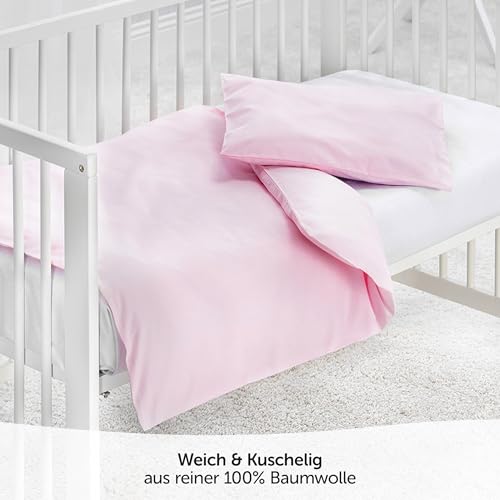 MAKIAN Baby Bettwäsche Set - 80x80 cm / 35x40 cm - 2-teilige Kinderbettwäsche (Deckenbezug, Kissenbezug) aus 100% Baumwolle - passend für Babybett, Stubenwagen, Kinderwagen (Rosa)