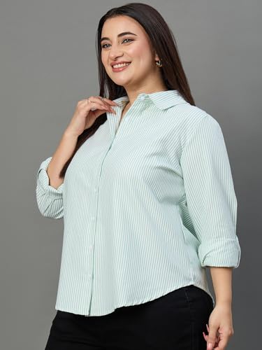 Image of Style Quotient Plus Women Blue and White Stripe Polycotton Regular Formal Shirt