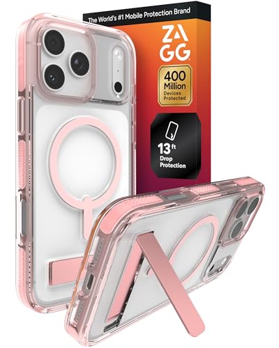 ZAGG Santa Cruz Snap Case with Kickstand for iPhone 17 Pro Max - Pink Sorbet, Drop Protection (13ft/4m), MagSafe Charging Compatible, ClearGuard Anti-Yellowing Technology, Scratch Resistant Phone Case