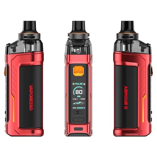 VAPORESSO ARMOUR G/GS Kit | 80W DTL Vaping Kit mit 5ml Top Füllung ARMOUR G Pod Fit GTX Spulen 0.96 TFT Bildschirm kein Nikotin (ARMOUR G Kit Red Eingebaute Batterie)