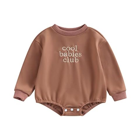 OikMombiu Baby Girl Boy Winter Clothes Infant Fall Outfits Long Sleeve Bubble Romper Crewneck Sweatshirt Cute Baby Onesie (Cool Babies Club Coffee, 12-18 Months) Cover