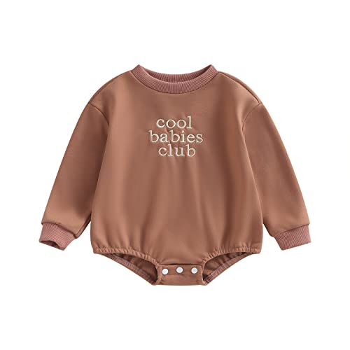Amiblvowa Gender Neutral Baby Sweatshirt Romper Long Sleeve Crewneck Bubble Onesie Sweater Jumper Newborn Girl Boy Clothes (Coffee Cool Babies Club, 12-18 Months) #TOP10