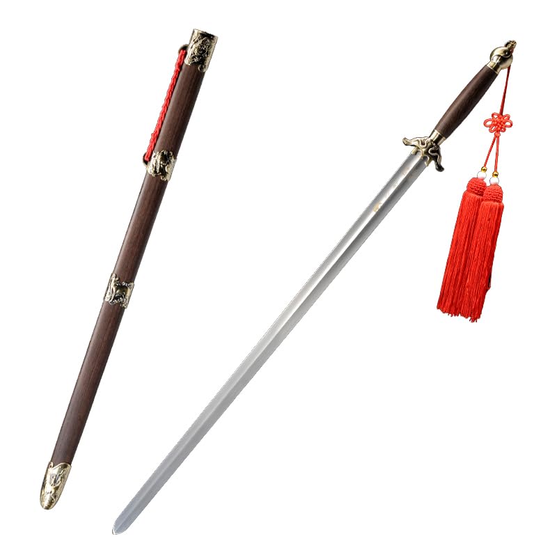 SHEN GUANG LONG Real Handmade Premium Tai Chi Sword Stainless Steel Blade Rosewood Scabbard, Full Tang Martial Arts Practice Sword with Sheath and Bag, Engraving Available (28 Inches #1)