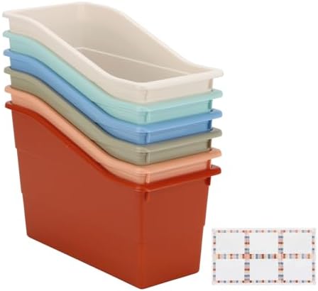 6 Pcs Book Storage Bins with Labels Folder Magazine File Holder