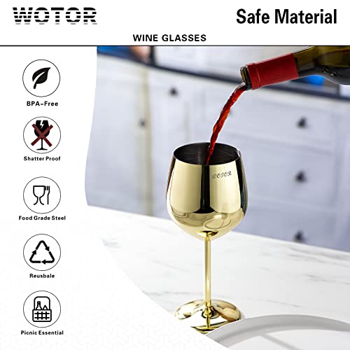 Wotor Gold Wine Glasses Set Of 2 With Wine Stopper, 18Oz Unbreakable Gold Goblet, Stainless Steel Wine Glass, Fancy, Unique And Portable Metal Wine Glass For Outdoor Events, Ideal Gift For Wine Lovers #TOP3