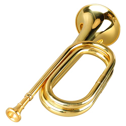 Bugle Cavalry Trumpet Brass Instrument, Military Easy to Play Trumpet C Key Brass Trumpet with Mouthpiece, Trumpet Brass Blowing Old Copper for Beginners Gift (Gold)