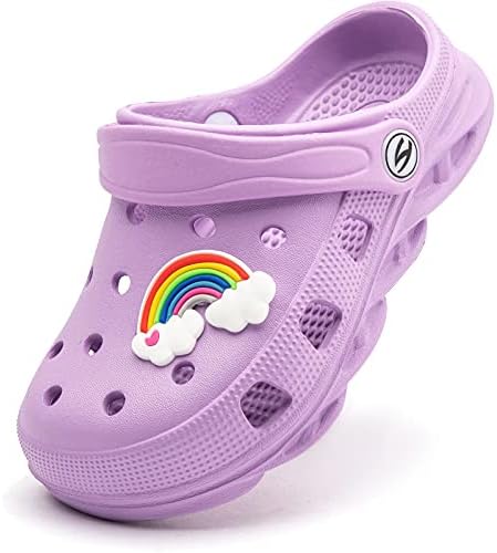 WOUEOI Kid's Boys Girls Cute Garden Shoes Cartoon Slides Sandals Clogs Beach Slipper Children(D-Light Purple,7 Toddler)