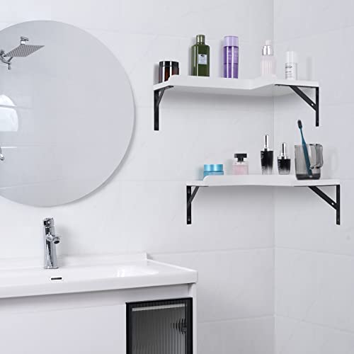 Livofloral 4 Tier Corner Floating Shelves With Protective Lip, Corner Shelf Floating For Storage & Decor, Rustic Wooden Corner Wall Shelf For Bathroom Bedroom Kitchen And Living Room - White #TOP6
