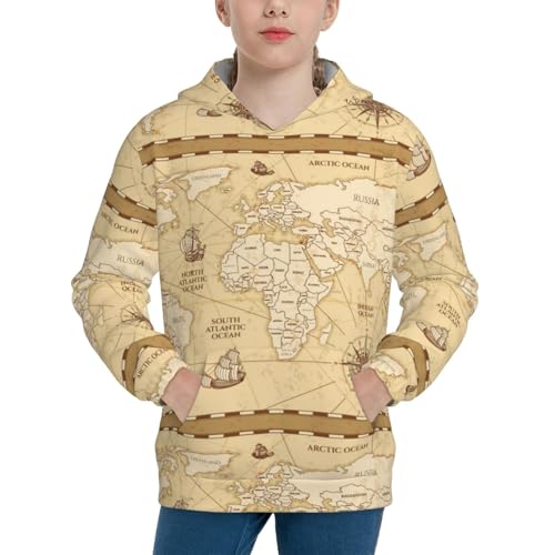 World Map Kid Hoodies Boys Sweatshirts Girls Pullover with Pocket