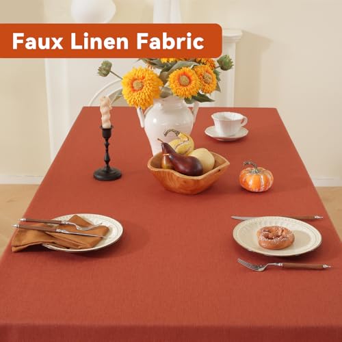 Laolitou Fall Thanksgiving Tablecloth Rectangle Linen Waterproof Textured Burnt Orange Table Cloth, Washable Wrinkle Free Spill Proof Fabric Tablecloths for Dining Table Kitchen Holiday, 60x84 Inch by Laolitou - Used condition - Image 2