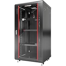 22U Wall Mount Server Rack Cabinet, 19 Locking Network Rack, 24 Deep, Glass Door, with Fan, PDU and Shelf