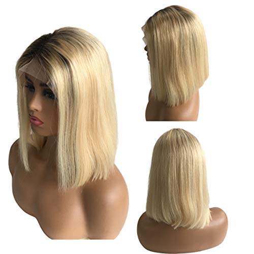 Ombre 613 Bob Lace Front Wigs Black To Blonde 2 Tone Colored Blunt Cut T Part Lace Wigs Glueless Real Human Hair Wig For Women 12" #TOP3