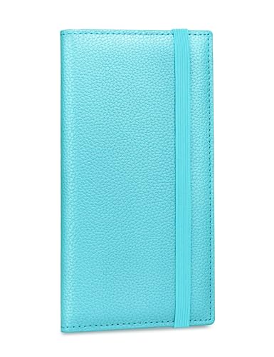 Image of Yarnic Checkbook Cover for Personal Checkbook, Checkbook Holder with Pen Holder & Built-in Clear Plastic Divider for Duplicate Checks (Pale Turquoise)