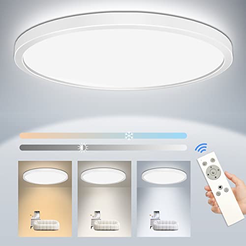 Peasur Flush Mount Ceiling Light Fixture Dimmable, Nightlight 11.6Inch 24W 3200LM LED Ceiling Light with Remote Control, 3000K/4500K/6000K 3 Color Temperatures for Kitchen Bedroom Dining Room-White by Peasur - Used condition - CA$22.87