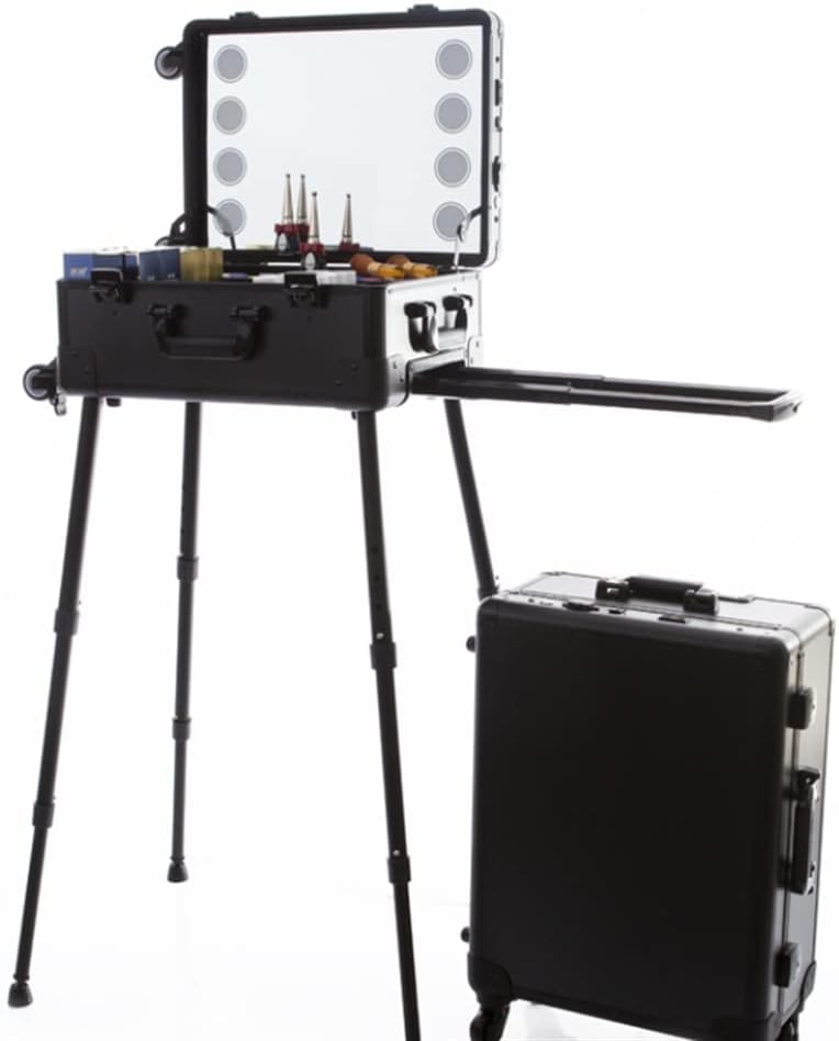 LED Light Makeup Case with Suitcase Rolling Trolley Case Black Beauty Cosmetics Storage Tool Box