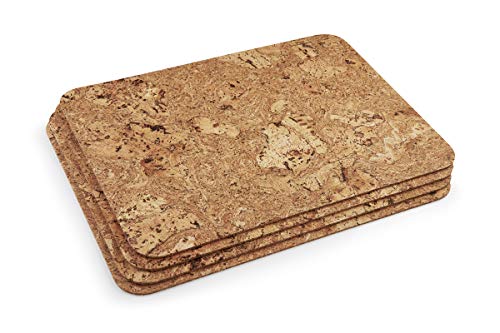 BrasCoreta Juego de 4 manteles rectangulares de corcho 100% natural, 40 x 30 cm, resistentes al calor y a la superficie. Perfecto para la cocina o mesa de comedor