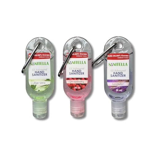 Anti-Bacterial Hand Sanitizer Gel 2x Advanced Refreshing Flavors Travel Hand Sanitizer Kills 99.99% Germs Quick-Dry Gel with clip Bottle 30ml (PACK of 3) (Aloe Vera - Strawberry - Lavender)
