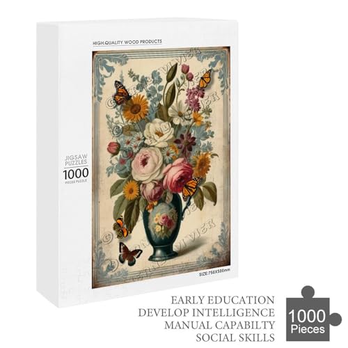 Rompecabezas de 1000 Piezas con Flores Francesas para Adultos - Rompecabezas de Madera Romántico para Noches de Calma, Decoración Artística para Ella miniatura 6