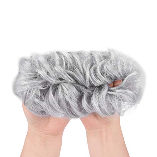 Hoojih Messy Bun Hair Piece, 2Pcs Tousled Updo Hair Extensions Hair Bun Curly Wavy Ponytail Hairpieces Hair Scrunchies With Elastic Rubber Band For Women Girls Color Silver Gray 171Tsg #TOP2
