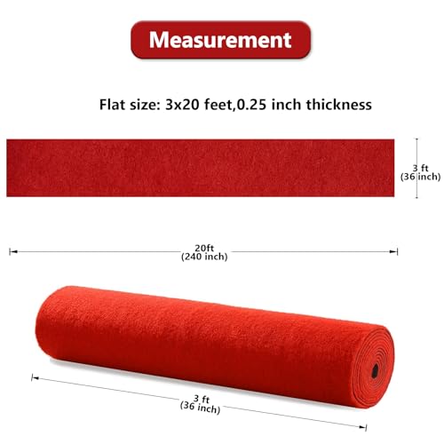 Red Carpet Runner Rug for Party and Event, Non-Slip TPR Rubber Backed Aisle Runway red Rug for Step, Proposal & Wedding Christmas Thanksgiving Decorations, Runway Rug for Prom(3 x 20ft, 450 GSM) by PANDOROOM - Image 2