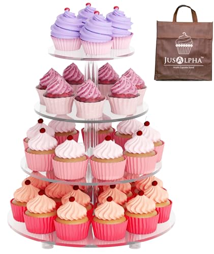 Jusalpha Large 4 Tier Cupcake Stand,Acrylic Round Cake Stand Dessert