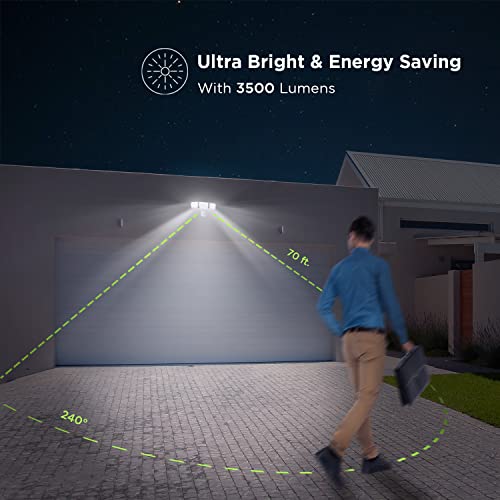 Home Zone Security Smart Smd Led Outdoor Flood Light, 3500Lm, 3000-5000K Adjustable Color Temperature, Long & Wide 70’ X 240° Motion Sensor Detection, Wifi, Works W/Alexa & Google, Aluminum Heads #TOP3