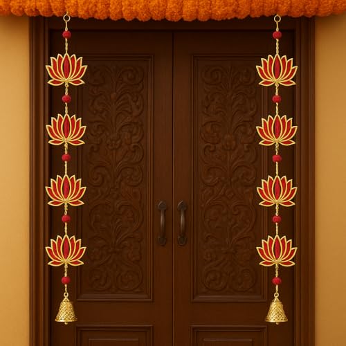 Image of True Decor Lotus for Decoration Puja Room Decoration Items for Home Diwali Door Hanging || Height 30 Inch || Pack of 2