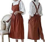 losofar Baumwoll-Schürze, plissiert, Retro-Stil, wassertropfenfest, für Gartenreinigung, Rot/Ausflug, einfarbig (Getaway Solids), 103cmx86cm