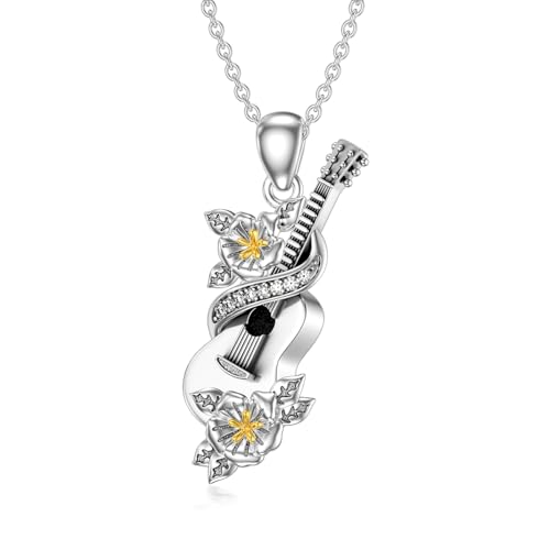 Diamond Guitar Necklace 925 Sterling Silver Guitar Musical Pendant Music Jewelry Gifts for Women Guitar Players Guitar Lover