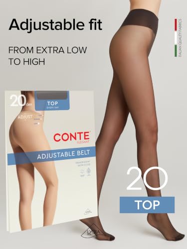 Image of Conte Tights Sheer to Waist Hipster Low-Rise Pantyhose with Adjustable Belt, Top 20 Den