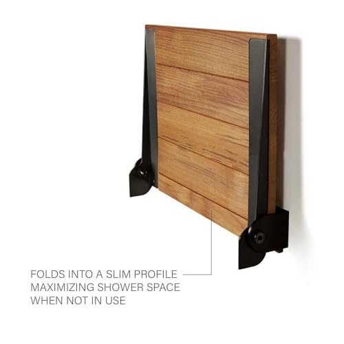 Seachrome 18 inch Silhouette Slimline Folding Wall Mount Shower Bench Seat, Natural Teak Wood with Matte Black Frame by Seachrome - Image 6