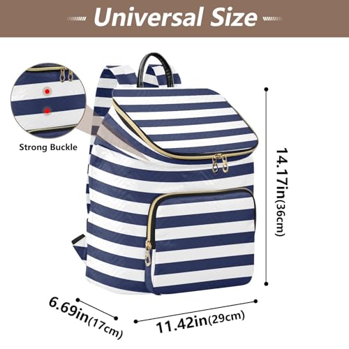 KLL Blue and White Horizontal Stripes Backpack for Women Premium Casual Ladies Shoulder Bag for Work Sports Travel3