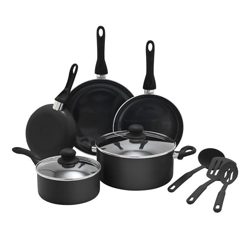 GreenLife Essentials - Juego de utensilios de cocina de 10 piezas, ollas antiadherentes de cerámica saludable, sartenes para freír y salsas, sin PFAS ni PFOA, apto para lavavajillas, calefacción