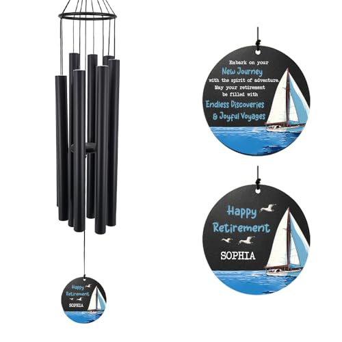 Image of Personalized Retirement Wind Chimes for Outside, 36 inch Happy Retirement Gift for Women, Men, Coworker, Colleague, Boss, Teacher, Nurse, Friend, Going Away Garden Patio Decor